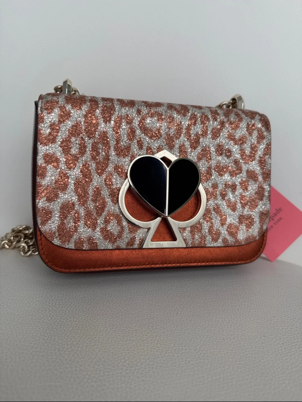 Kate Spade Nicola Metallic Leopard Twistlock Small Shoulder Bag with Chain Strap